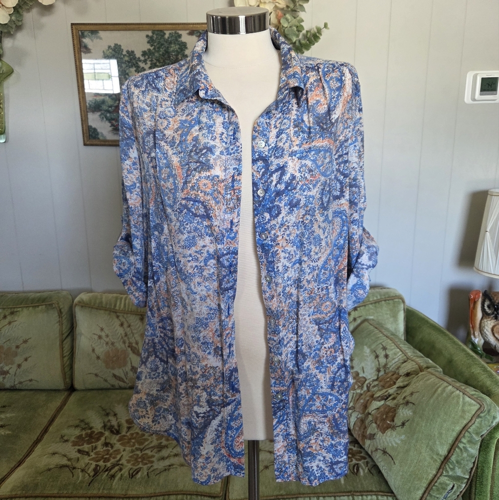 Westbound Blue and Orange Paisley Button Down